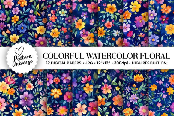 Download Colorful Watercolor Flower Digital Paper - Watercolor flower Collection