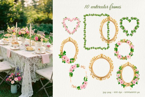 Download Rococo Wild Rose Tea Time Watercolor - Premium Bundle