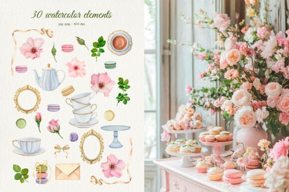 Download Rococo Wild Rose Tea Time Watercolor - Premium Resources