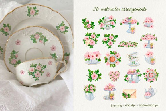 Download Rococo Wild Rose Tea Time Watercolor - Premium Resources
