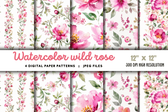 Download Watercolor Wild Rose Pattern 1 - Premium Resources