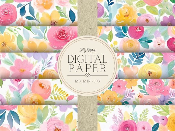 Download Colorful Watercolor Flower Digital Paper - Watercolor flower Collection