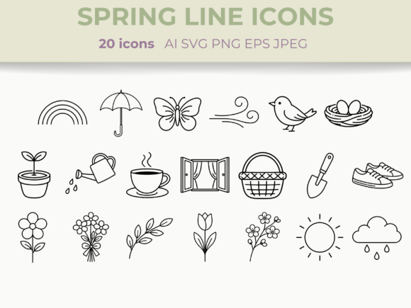 Download Spring Line Icons Set Nature Floral SVG - Floral svg Collection