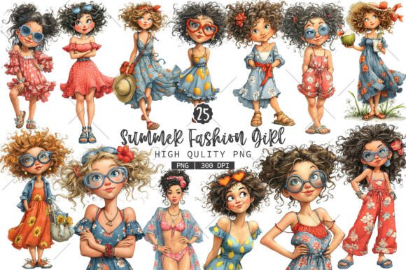 Download Summer Fashion Girl Clipart Bundle - Fashion girl clipart Collection