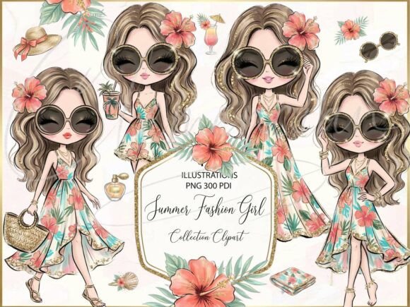 Download Boho Summer Fashion Girl Clipart PNG Set - Fashion girl clipart Collection